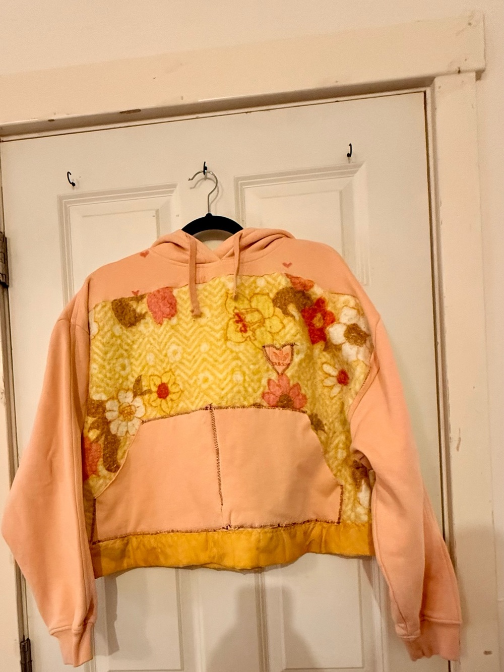 Upcycled Peach Floral Grandma Fleece Adidas Hoodie
